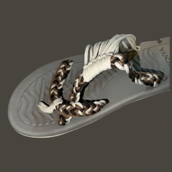 NEW  MEGNYA Womens Comf ROPE Sandal Braided cord Straps Tan Brown Cream Size 8 - Picture 4 of 7